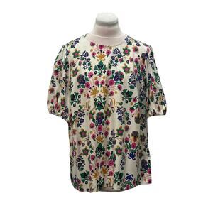 BODEN Colorful Floral Silky Balloon Sleeve Blouse Top 14 Viscose / Silk Flowy